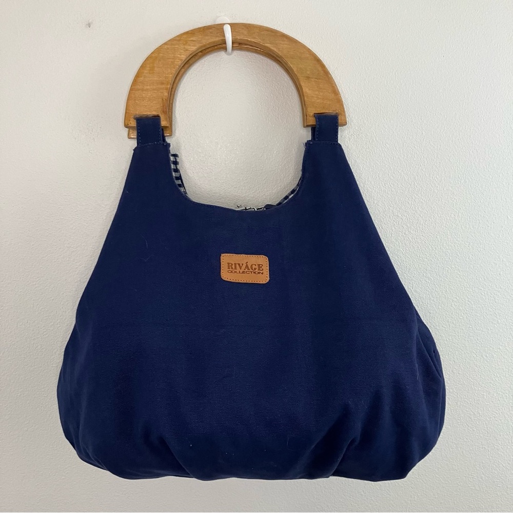Reversible Slouchy Bag with Wood Handles - Picture 3 of 16